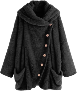 Women's Winter Coats Plus Size Oversized Sherpa Jacket with Hood Pockets Buttons Fall Jacket Warm Clothes Outerwear