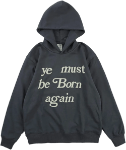 NAGRI Ye Must Be Born Again Hoodie Hip Pop Graphic Print Fashion Long Sleeve Heavyweight Hooded Sweatshirt Grey Grey X-Large