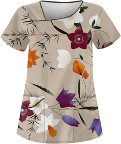 Scrubs for Women Print Short Sleeve Care Workwear Dressy Slant Collar Scrubs Tops Casual Blouses with 4 Pockets 9-khaki X-Large