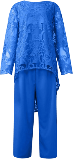 HGps8w 2 Piece Outfits for Women Pants Suits Wedding Guest Mother of The Bride Dressy Floral Lace Evening Formal Set 01 Blue Large