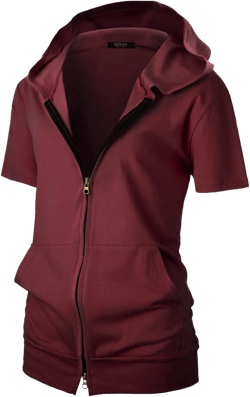 GIVON Womens Slim Fit Zip Up Hoodie Short Sleeve Thin Jacket Full Zip Sweatshirt with Plus Size Small Dcf356-burgundy