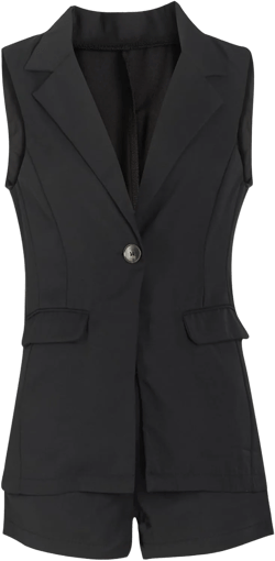 Blazer Shorts Set for Women Two Piece Outfits Sleeveless Button Up Jacket Short Suits Medium Black