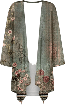 Kimono Cardigan 3/4 Sleeve Cardigan for Women,Plus Size Gradient Open Front Lightweight Summer Cardigan with Pocket H-green Medium