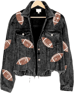 Womens Corduroy and Rugby Sequined Cropped Jacket Vintage Gameday Sequin Patched Jacket Coat