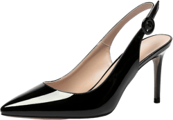 WAYDERNS Women's Slingback Patent Leather Pointed Toe Sexy Stiletto High Heel Pumps Wedding Dress Shoes 3.5 Inch 8 Black