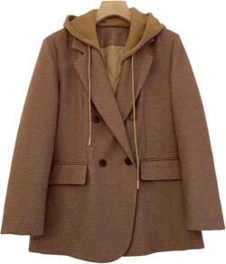 2025 Women's Spring Hooded Blazer Jacket Double-Breasted Oversize Loose Fully-Lined Work Office Suit with Pockets X-Large Thick-light Coffee
