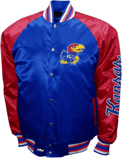 2Bhip NCAA University of Kansas Jayhawks Adult Blue Lightweight Vintage Style Satin Bomber Varsity Jacket