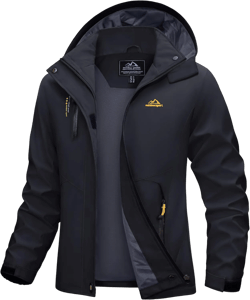 MAGCOMSEN Rain Coats for Women Waterproof with Hood Lightweight Windbreaker Jackets for Running Travel Camping Black, L