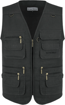 Men's Stone Washed Multi-pocketed Hunting Travel Fishing Utility Work Cargo Outerwear Outdoor Vest Large Black