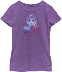 Disney Girl's Frozen 2 Elsa Two Tone Gradient Portrait  Graphic Tee Purple Berry X Small