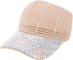 Bling Baseball Cap for Women Shiny Rhinestone Open Top Sport Sun Visor Hats Adjustable Ponytail Hat One Size Beige
