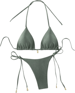 RoseSeeek Women's 2 Piece Swimsuit Halter Triangle Ruched High Cut Bathing Suit Thong Cheeky Bikini Set X-Small Army Green