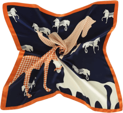EXTREE Silk Feeling Scarf Medium Square Satin Head Scarf Sleeping Hair Wrapping for Women 27.5 × 27.5 inches Houndstooth Pony Navy Blue Bottom