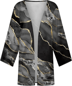 Lightweight Cardigan for Women Summer Printed 3/4 Sleeve Kimono Cardigan Casual Blouse Open Front Beach Cover Up Tops