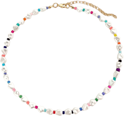 Bohemia Multilayer Smiley Pearl Rainbow Beaded Choker Necklace Compatible with Women Acrylic Fruit Heart Beads Chain Necklaces Beach Jewelry (Metal Color : 062810MC)