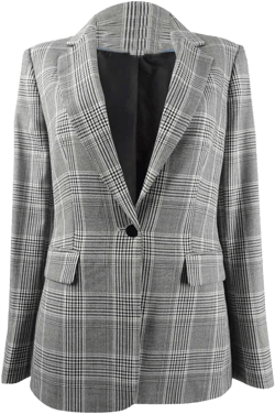 Calvin Klein Women's Petite Plaid One-Button Blazer (2P, Charcoal Multi)