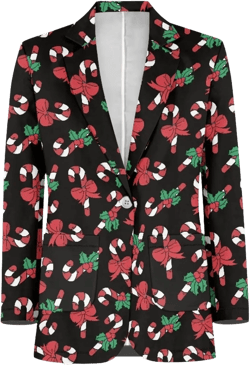 TODIYADDU Holiday Themed Womens Casual Blazers Dressy Business Work Office Blazer Jackets Open Front Blazer Cardigan Tuxedo Medium Christmas Festive Candy Cane