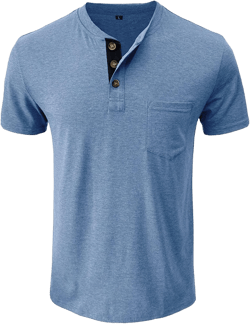 Men Multi-Pack Solid V-Neck Henley Shirts 3 Pack Classic Short Sleeve Summer Pocket Lightweight Button Slim T-Shirt Light Blue XX-Large