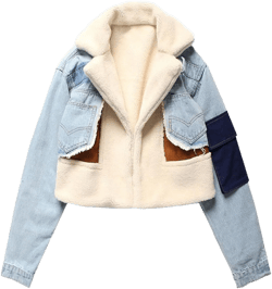 CHARTOU Women's Trendy Sherpa Fleece Patchwork Ripped Moto Biker Thick Quilted Denim Jacket Short Coat Medium Blue