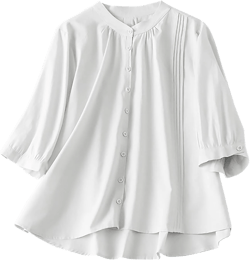 Women's Stand Up Collar Organ Pleated Small Shirt Cotton Linen Half Sleeved Shirt for Women Top T Shirts Blouse White XX-Large