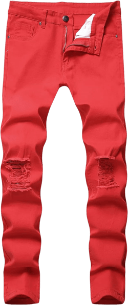 Ripped Moto Biker Jeans for Men Classic Destroyed Skinny Slim Fit Denim Pants Hip Hop Distressed Stretchy Jean 42 Red