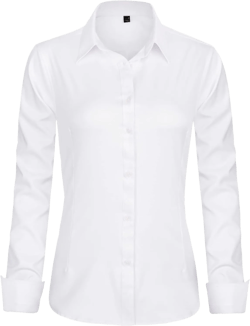 J.VER Womens Dress Shirts Long Sleeve Button Down Shirts Wrinkle-Free Solid Work Blouse XX-Large White