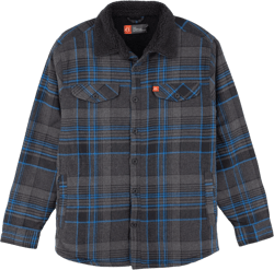 The American Outdoorsman Flannel Shirt Jacket with Sherpa Fleece Lining & Faux Sheepskin Collar - Winter Flannel Jacket Large Grey