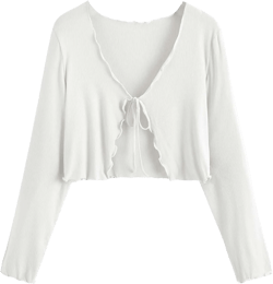 Floerns Women's Plus Size Long Sleeve Rib Knit Tie Front Cropped Cardigan XX-Large Plus White