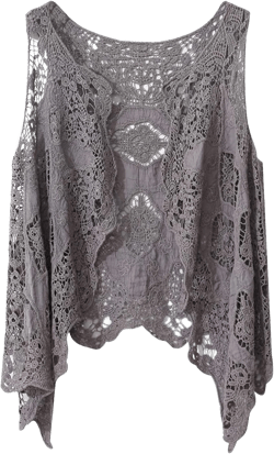 Flygo Women's Open Front Cotton Crochet Lace Boho Hippie Butterfly Vest Cardigan Coverup Sleeveless Irregular Hem Gray One Size