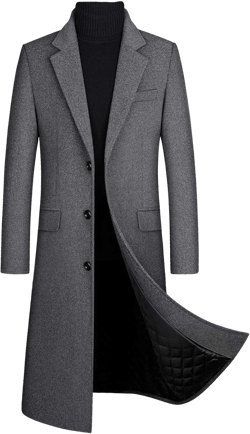SOMTHRON Men's Winter Trench Coat Lapel Single Breasted Slim Fit Wool Blend Overcoat Jacket Long Pea Coat X-Large Grey
