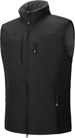 33,000ft Men's Lightweight Softshell Vest Outerwear Zip Up Fleece Lined Windproof Sleeveless Jacket for Golf Running Hiking Large Black