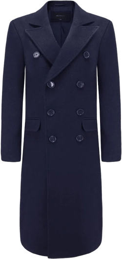 Men's Double-Breasted Knee Length Wool Blend Three Button Long Jacket Overcoat Top Coat Navy Medium