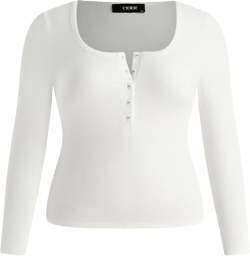 CIDER Henley Shirts for Women Long Sleeve Slim Fitted Basic Business Casual Tops for Women Button Ribbed Knit Base Layer 1X White Plus Size
