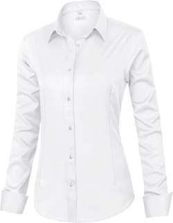 siliteelon Womens Classic-Fit Dress Shirts Long Sleeve Button Down Wrinkle-Free Stretch Solid Casual Work Office Blouse Top White Small