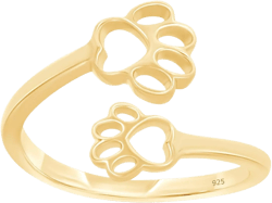 Pet Animal Jewelry Lovers Open Adjustable Dog Cat Claw Paw Print Love Heart Ring Pet Loving Friend Family Rings for Women In 14k Gold Plated 925 Sterling Silver Jewelry yellow-gold-plated-silver