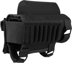 AIRSSON Tactical Rifle Cheek Rest Holder with 2 Molle Pouch for 8 Grid Shells and 2 Different Heights Cheek Pad .22 .223 Cal .308 30-06 .300 .303 & 7.62mm Black