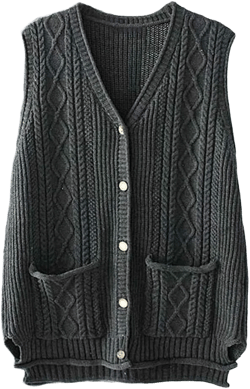FTCayanz Women's Sweater Vest Button Down Cable Knit Cardigan Outwear XX-Large Gray