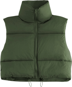 Century Star Cropped Puffer Vest Women's Outerwear Vests Puffy Sleeveless 2024 Quilted Christmas Vest Tops Jackets Coat Zip X-Small Olive Green