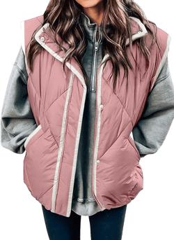 SHEWIN Puffer Vest Causal Sleeveless Quilted Jackets Zip Up Outerwear Vests Womens Fall Fashion 2024 Rose Tan (Run Big, Order One Size Down) Small