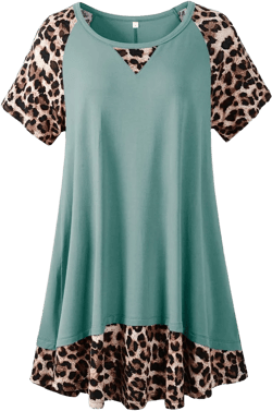 LARACE Plus Size Tops for Womens Summer Short Sleeve Tunic Shirts Crew Neck Leopard Color Block Tee 1X Grayishgreen/A-leopard08