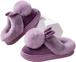 2024 New Autumn/Winter Single Sphere Rabbit Plush Warm Slippers, Unisex Solid Color Slip-On Indoor Anti-Skid Heel Half Back Slippers