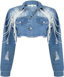 Janet Pearl & Rhinestone Draped Denim Jacket