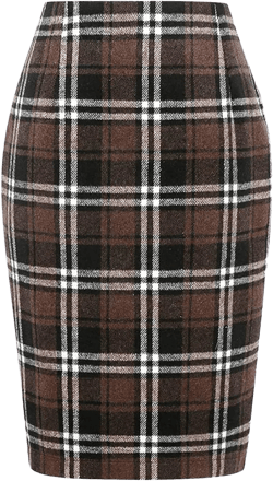 Pencil Plaid Skirts for Women Fall Winter High Waisted Bodycon Knee Length Wool Midi Skirt Extra Long Bed Skirt Full Coffee : Clothing, Shoes & Jewelry
