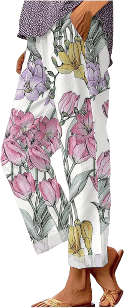 LCMTWX Women's Linen High Waisted Straight Pants Drawstring Linen Women Waist Cotton Casual Pants with Pockets Boho Clothes Purple-e Medium