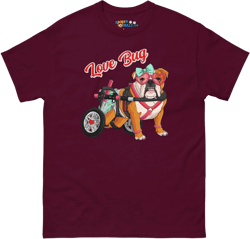 "Love Bug" Female English Bulldog in Donut Skirt Men's Classic Tee | Red & White Colored