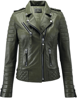 Benjer Skins Women's Leather Jacket Motorcycle Racing Cafe Racer Biker Jacket Black X-Small Olive Green