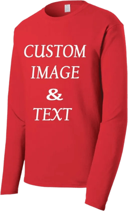 Custom Made Long Sleeves Fan Tee Shirt, Upload Photo, Logo, Type Text, Design Your Own Bright Red 6X-Large