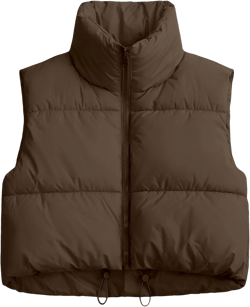 Women's Cropped Puffer Vest Sleeveless High Stand Collar Crop Outerwear Zip Up Warm Padded Gilet