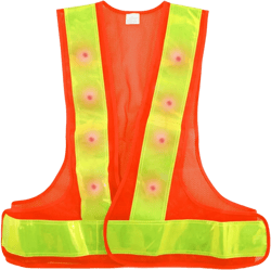 kwmobile LED Light Safety Vest - High Visibility Waistcoat Traffic Outdoor Night Warning Reflector Clothing Reflective Medium Orange