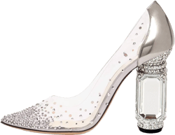 Amazon.com | FSJ Women High Crystal Chunky Heel Transparent PVC Pumps Rhinestones 105mm Clear Heels Pointed Closed Toe Slip On Pump Bridal Wedding Party Dress Shoes Size 4-16 US | Shoes